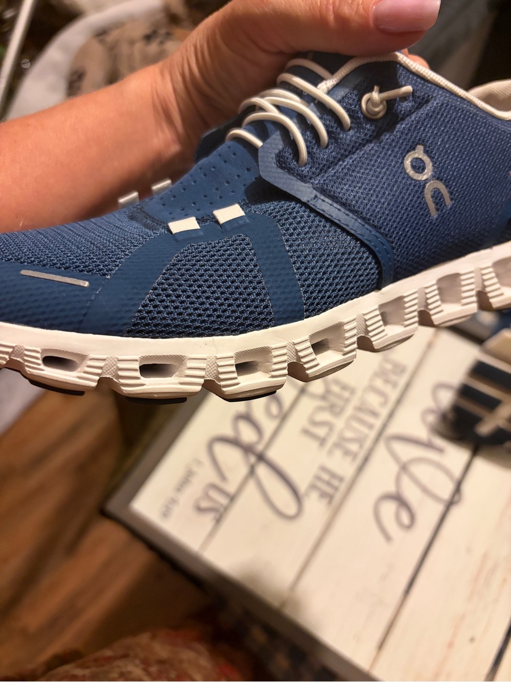 Women’s OnCloud Running Blue and White Athletic Sneakers - Picture 5 of 10